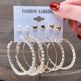 Fashion Gold Hoop Earrings Set Women Pearl Hoop Earrings Oversize Metal Circle Punk Earring Female Fashion Jewelry