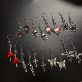 Gothic Vintage Punk Bat Skull Butterfly Dangle Earrings Exquisite Skull Peach Heart Cross Earings Fashion Jewelry for Women