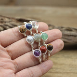 Silvery Wire Wrapped Stone Beads Rings Healing Crystal Quartz Lava Amethysts Circle Finger Ring Party Wedding Jewelry,QC4094