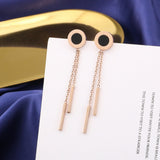 Fashion Round Roman Numerals Tassel Circle Stud Earring Rose Color Stainless Steel Women Party Gift