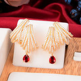 Mtcytea Luxury DOUBLE CLAWS STUD Earrings Trendy Cubic Zircon Indian gold earrings for women Wedding Engagement Party JEWELRY GIFT