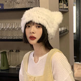 Mtcytea Real Rabbit Fur Winter Hat for Women Knitted Fluffy Beanie Ladies Fashion Solid Color Warm Plush Skull Women's Thick Hat