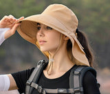 New Women Wide Large Brim Shawl Bucket Hat Summer Outdoor Fishing Hiking UV Anti Neck Protection Sun Cap Ladies Hats Bonnet