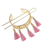 Mtcytea Vintage Hollow Out Red Tassel Hair Sticks for Women Fashion Jewelry Female Bridal Hair Accessories Boho Bun Golden Hair Pin