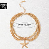 Vintage Starfish Pendant Multi-Layer Ankle Bracelets Stainless Steel Anklets for Women Jewelry  Boho Anklet Chain Accessories