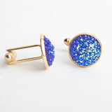 Simple Luxury Colorful Drusy Stone Cufflinks for Men Women Round Rhinestone Cuff links Novelty Shirt Sleeve Buttons Accessories