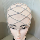 Hollow Rhinestone Mesh Headpiece Wedding Head Chain Jewelry for Women Luxury Crystal Headband Head Cap Hat Hair Accessories