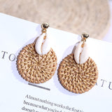 Korean Style Fashion Handmade Natural Shell Rattan Drop Earrings For Women Boho Geometric Hanging Earring Party