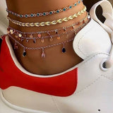 Tocona Layered Gold Color Shell Pendant Chain Ankle Bracelet Leg Foot Jewelry Boho Charm Anklets for Women Accessories Mujer