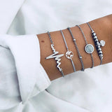 Boho Geometric Bracelet & Bangle Sets For Women Vintage Star Map Hand Heart charm Beads Chains Fashion Jewelry Accessories