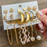 Fashion Gold Hoop Earrings Set Women Pearl Hoop Earrings Oversize Metal Circle Punk Earring Female Fashion Jewelry