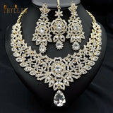 Mtcytea C30 Wedding Forehead Chain Necklace Earrings Set Dubai Jewelery Set Gifts for Women Indian African Bridal Hair Accessories