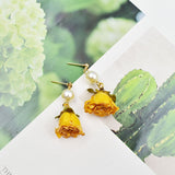 Mtcytea Women Natural Dried Flower Earrings Imitation Colors Rose Drop Earring Party Real Dry Flower Jewelry