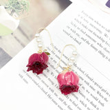 Mtcytea Women Natural Dried Flower Earrings Imitation Colors Rose Drop Earring Party Real Dry Flower Jewelry