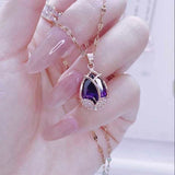 Korean Fashion Tulip Pink Crystal Pendant Necklace for Women Fashion Jewelry Golden Necklace Luxury Classic Amethyst Necklace