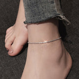 Trendy Simple Silver Color Sparkling Chain Anklet Bracelet Bohemian Foot Beach Anklets for Women Fashion Barefoot Chain Jewelry