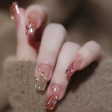 false nails with designs acrylic for nail Imitation Pearl Lace Bowknot press on nails Charming Pre Design fake nails with glue