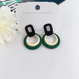 S925 New Korean Statement Earrings for Women Green Cute Geometric Dangle Drop Double Layer Earings Brincos  Fashion Jewelry