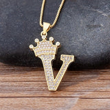 Nidin New Luxury Copper Zircon A-Z Crown Alphabet Pendant Chain Necklace Hip-Hop Style Fashion Woman Man Initial Name Jewelry