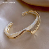 NEW 1 Simple White Shellfish Board Bend Metal Geometric Overlap Acetic Resin Open Bangle for Women Girls Jewellery