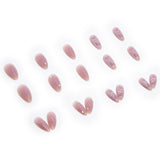 Mtcytea 24Pcs Pink Heart Pattern False Nail with Diamond Decor Oval Pointed Head Fake Nail Full Finished Press on Nails for Women Girls