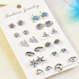 New Fashion Women 9pair/set Flower Pearl Alloy Ear Earring Cute Crystal Wedding Jewelry Gifts For Girl korean fashion