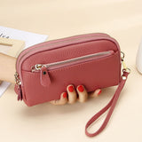 Mtcytea Genuine Leather Women Double Zip Wallet new Ladies Clutch Purse Cowhide Wristlet Bag Coin Purse Fashion Mobile Phone Bags