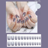 Mtcytea 24pcs Purple Gray Fake Nail Patch Cat Eye False Nail Patch Press On Finger Nail Tips Detachable Full Cover Acrylic Nails