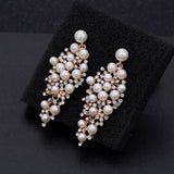 Mtcytea Gold Color Bridal Drop Earrings Simulated Pearl Crystal Statement Earrings for Women Wedding Party Jewelry Gift