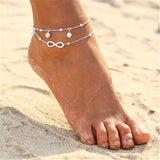 2PCS Retro Pearl Heart Infinity Ankle Anklet Bracelet Set Bohemia Foot Beach Anklets Women Fashion Barefoot Chain Jewelry