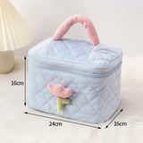 Ins Travel Cosmetic Bag Portable Tulip Makeup Pouch Corduroy Zipper Toiletry Cases Large Capacity Storage Box Toiletries Organiz