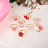 Mtcytea  10PCs/Lot Hot Sale Kids Cute Cartoon Rings Flower Animal Shape Ring Set Mix Finger Jewelry Creative Accessories Girl Child Gifts