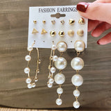 Fashion Gold Hoop Earrings Set Women Pearl Hoop Earrings Oversize Metal Circle Punk Earring Female Fashion Jewelry