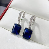 Huitan Classic 4 Claws Square Shape Women Drop Earring with Small Hoop Ladies Earring Shine Cubic Zirconia High Quality Jewelry