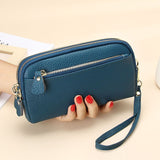 Mtcytea Genuine Leather Women Double Zip Wallet new Ladies Clutch Purse Cowhide Wristlet Bag Coin Purse Fashion Mobile Phone Bags