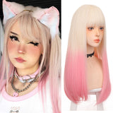 Synthetic Long straight hair black comic bangs girl wig natural bangs cosplay Lolita party Heat-resistant wig