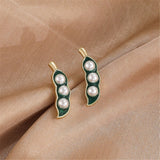 Pearl Pea Ear Nail, Fashion Earrings and Jewelry Korean for Women Creative Gold Material Green Push-back Zinc Alloy Vintage