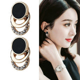 Mtcytea Brand New Design Fashion Charm Geometric Crystal Stud Earrings Round Circle Shiny Rhinestone Big Earring Jewelry Women Gift