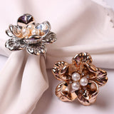 6pcs/lot New Napkin Ring Pearl Flower Napkin Button Electroplating Rose Flower Dinner Ring