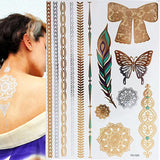 1 sheet Flash Boho Metallic Gold Feathers Shimmering Jewellery Festival Temporary Tattoo