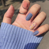 Mtcytea 24PCS/box Fashionable Blue and Graffiti Pattern Wearable Fake Nails press on Short oval Head Lady Full Cover Finished Fingernail