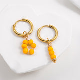 Bohemian Handmade Natural Stone Beads Hoop Earrings for Women Golden Color Stainless Steel Circle Huggie Hoops Jewelry Bijoux