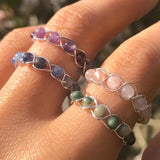 Trend Natural Crystal Stone Bead Ring Men's and Women's Handmade Beaded Bohemian Style Jewelry Gift Accessories