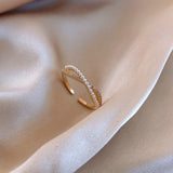 South Korean New Cross Bow Pearl Ring Female Fashion Temperament Personality Adjustable Opening Forefinger Ring