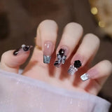 false nails with designs acrylic for nail Imitation Pearl Lace Bowknot press on nails Charming Pre Design fake nails with glue