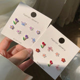 Wholesale Korean Cute Colorful Flower Butterfly Stud Earrings For Women Girls Sweet Weekly Daliy Oorbellen Jewelry