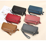 Mtcytea Genuine Leather Women Double Zip Wallet new Ladies Clutch Purse Cowhide Wristlet Bag Coin Purse Fashion Mobile Phone Bags