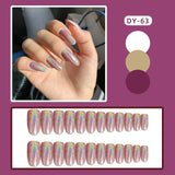 Mtcytea 24pcs Shiny Crystal Ballerina Press on Nail Cat Eye False Nail Patch Full Finished Purple Blue Glitter Wearable Manicure Tips