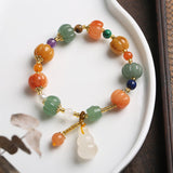Ruifan New Natural Gold Jade Pumpkin Beads Beaded Bracelets for Women Lady Gourd Pendant Bracelet female Fine Jewelry YBR595
