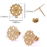 10pcs Stainless Steel Geometric Round Earring Stud Golden hollow Flowers Earrings Base Connectors Linker Diy Making Accessories